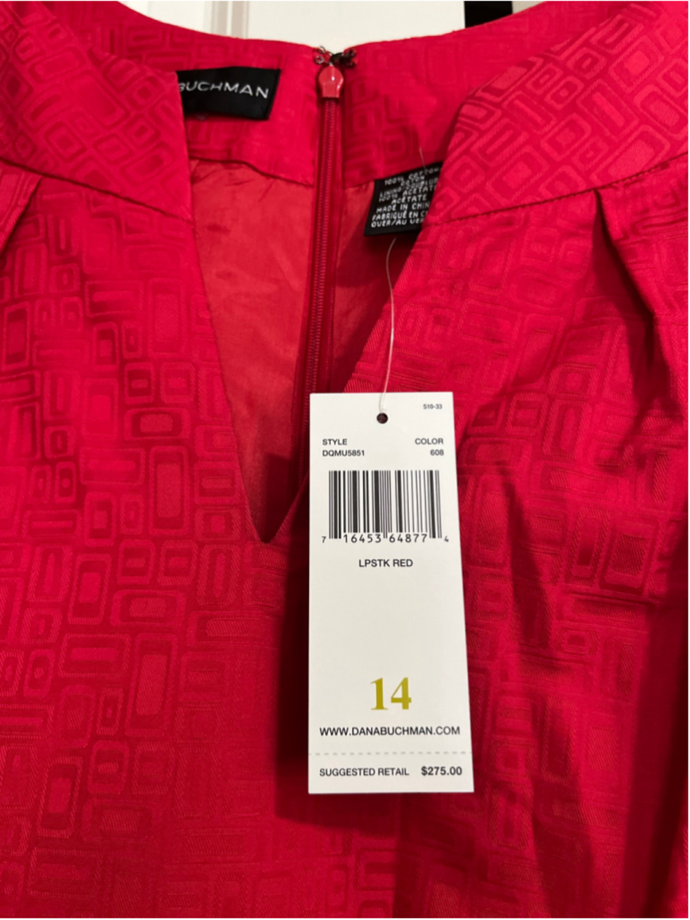 NWT Women's Dana Buchman Red Sleeveless Shift Dress Size 14 - Picture 7 of 7